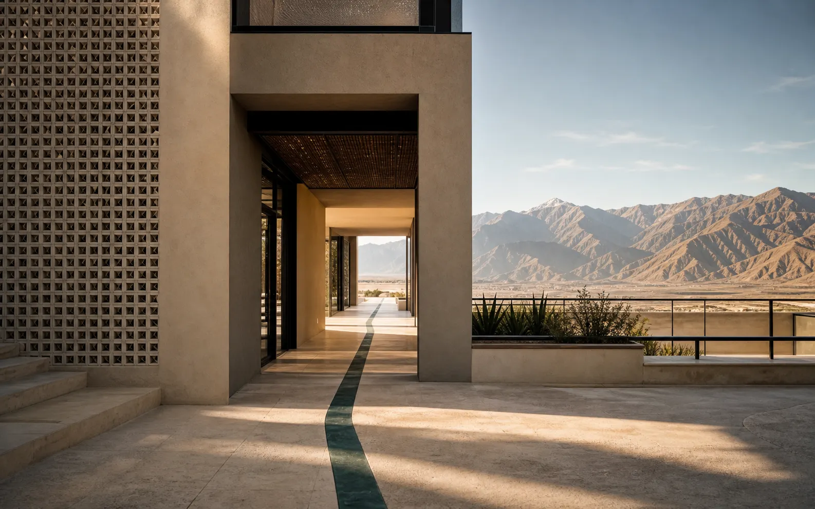 Contemporary architecture aligned with an Andes horizon.