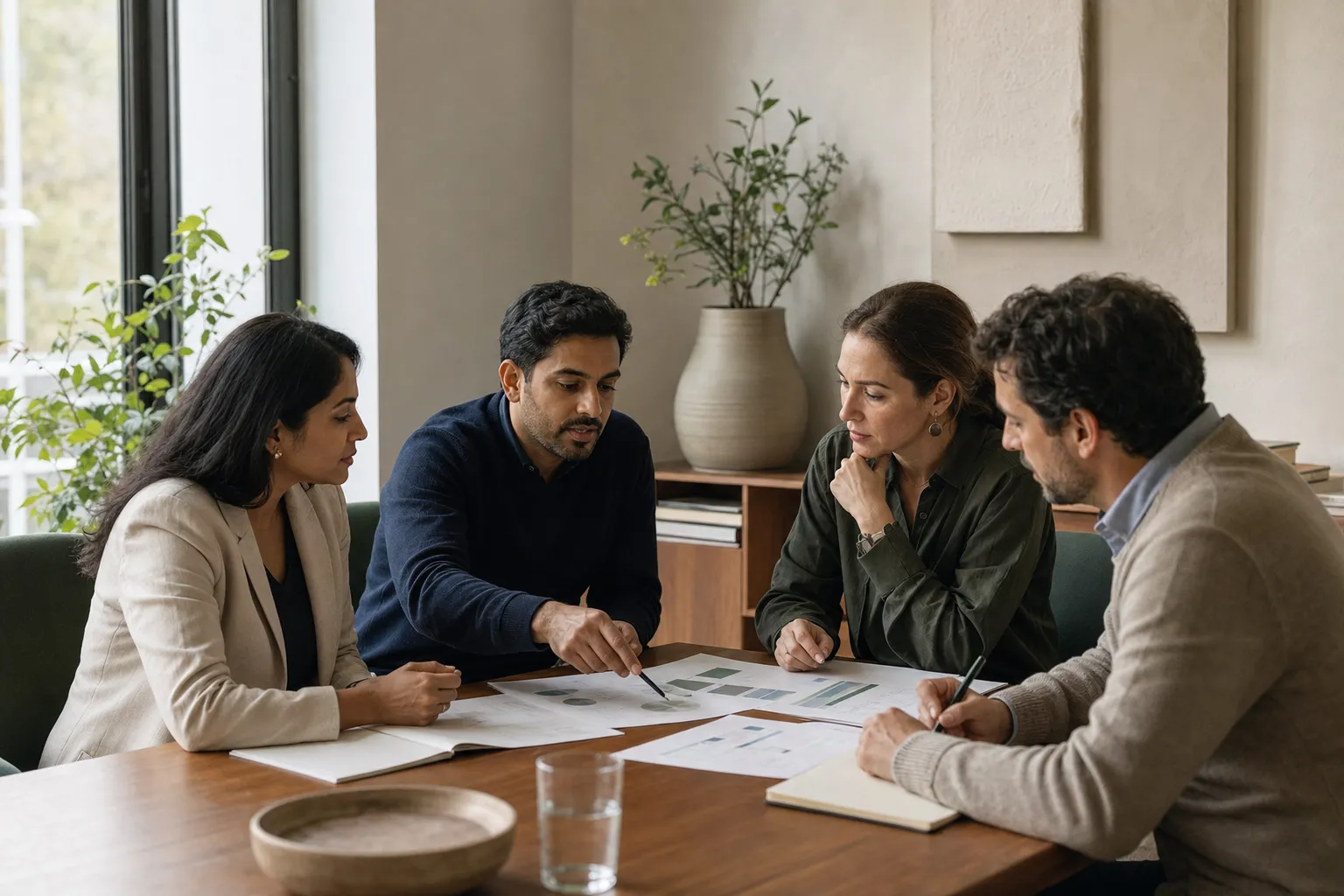 A commercial team reviewing documents in a local office.