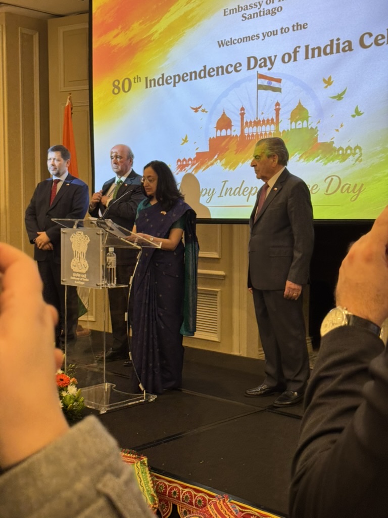 Official remarks at the Embassy of India Santiago podium.